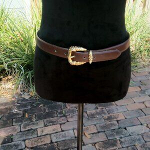 Worthington Womens Vintage Genuine Brown Leather Golden Buckle Brown 100% Belt🍃
